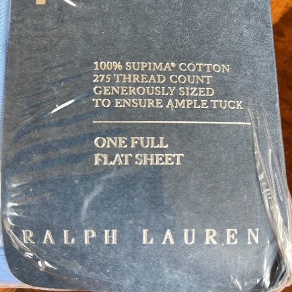 NEVER OPENED POLO RALPH LAUREN FULL SIZE FLAT SHEET BLUE SUPIMA COTTON - Picture 3 of 7